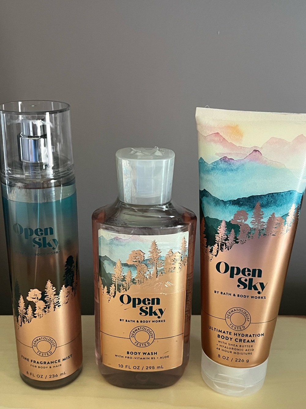 Bath & Body Works Open Sky Body Wash, Fragrance Mist & Body Cream Set Retired